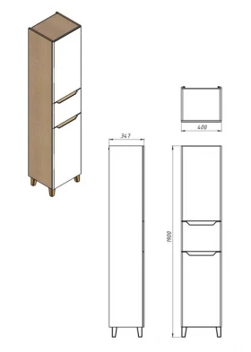 Размеры Пенал для ванной с дверцами 40 см шириной Ванланд Wood WP-40 L G фото № 1