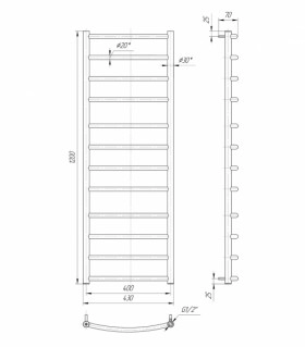 Размеры Полотенцесушитель водяной хромированный 430х1200 Mario Классик 30x20 ВР 1/2 д 4820111351770 фото № 1