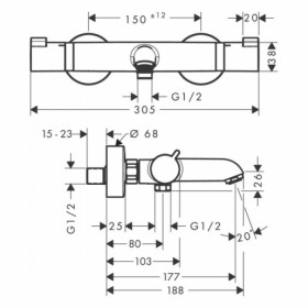 Размеры Черный смеситель для ванной HANSGROHE ECOSTAT 13114670 фото № 1