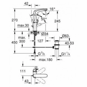 Размеры смеситель с поворотным изливом для умывальника grohe est 2015 хром 23569003 №1 фото № 1