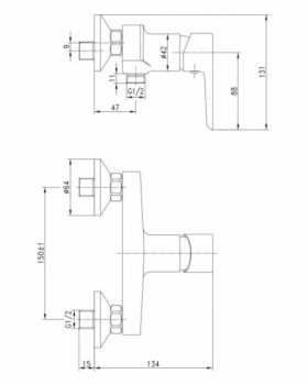 Размеры Хромированный смеситель для душа IMPRESE BRECLAV хром, 35 мм 15245 фото № 1