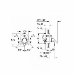 Размеры Смеситель скрытого монтажа для ванны GROHE BauClassic хром 29047000 фото № 1