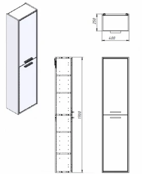 Размеры Пенал в ванную под дерево 40 см шириной Ювента Afina AfP-170L White / Wotan Oak фото № 1