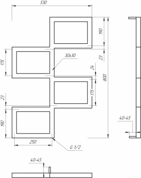 Розміри Сушка для рушників водяна з 8 поперечинами 530 х 800 мм Genesis Aqua FITO ВР 1/2 дюйма Д30 чорний 4601 фото № 1