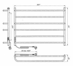 Размеры Полотенцесушитель электрический с перекладинами скоба 1025 х 600 мм Laris Зебра Практик Д25 белый 77700082 фото № 1