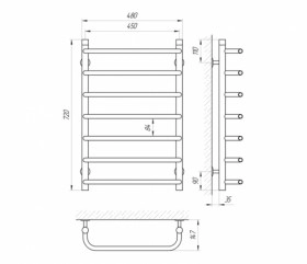 Размеры Полотенцесушитель водяной 450х700 LARIS П7 Стандарт Хром 30x20 ВР 1/2 д 71207062 фото № 1