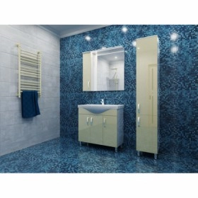 В интерьере набор мебели для ванной комнаты 87 см темного цвета ювента тренто 23087-23111-23130 №1 фото № 1