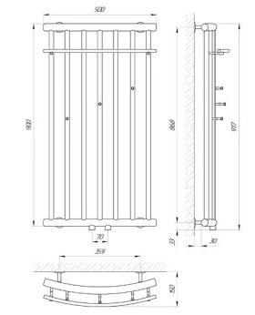 Розміри Сушка для рушників водяна з нержавіючої сталі 500 х 900 мм Laris Ларис 30х20 ВР 1/2 д 72207026 НР2022 фото № 1