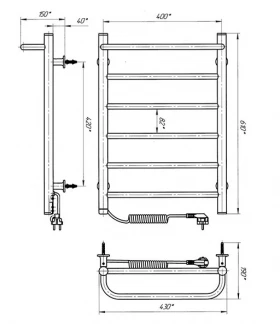 Размеры Полотенцесушитель электрический с полкой 430 х 600 мм Laris Зебра Прайм белый левый 73207866 фото № 1