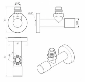 Розміри Кутовий кран для сушарки Laris Long НР 1/2 х 1/2 хром 71401048 2шт фото № 1