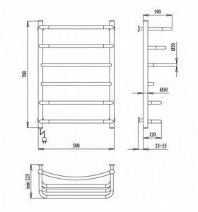 Размеры Полотенцесушитель электро небольшой 500 х 700 мм Paladii Идеал Электро Хром 30х20 левый ТДе020РL фото № 1