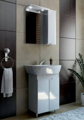 В интерьере комплект мебели тумба с зеркалом для ванной 50 ванланд просто пр-т-1-50-з-1-50п №1 фото № 1