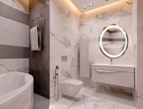 В інтер'єрі Дзеркало у ванну кімнату зі світлодіодною стрічкою 90 см StekloNova Екліпс Eklips 90Q фото № 1