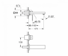 Размеры Встраиваемый смеситель для раковины в ванную Grohe Eurocube 19895000 фото № 1