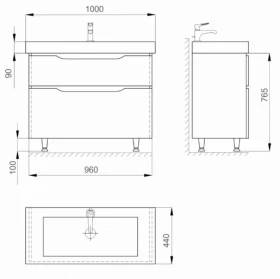 Размеры тумба с умывальником 100 см шириной санверк liga с умывальником сава mv0000910 №1 фото № 1