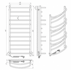 Размеры Полотенцесушитель электрический 530 x 1200 мм Laris Евромикс Д30 хром 73207689 фото № 1