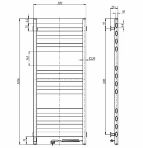 Розміри Електрична сушка для рушників драбинка 500 x 1200 мм Navin Ellipse Д30 біла права 12-845053-5012 фото № 1