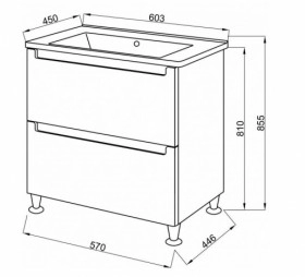 Размеры тумба с раковиной в ванную с двумя ящиками 60 см юввис эльба тн-2 д 60 с умывальником como №1 фото № 1
