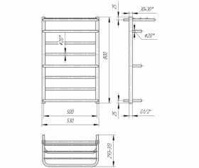 Размеры Полотенцесушитель водяной для ванной 500х800 Mario Люксор Хром 30x20 ВР 1/2 д 4820111353286 фото № 1