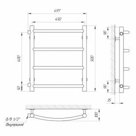 Размеры Полотенцесушитель водяной из нержавейки 450х500 LARIS П4 Классик Хром БП 30x20 ВР 1/2 д 71207276 фото № 1