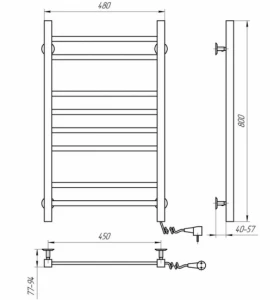 Размеры Полотенцесушитель электрический настенный 480 х 800 мм Santan Авангард хром правый 999-220952030 фото № 1