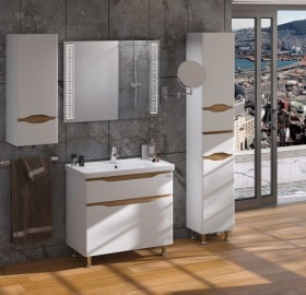 В интерьере комплект для ванной комнаты с зеркалом 80 см напольный санверк liga 25486-25539-25493 №1 фото № 1