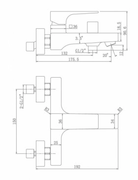 Размеры Смеситель с одним изливом для ванной комнаты Aqua Rodos Elite АР000040416 фото № 1