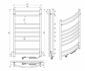 Розміри Сушка для рушників електрична з 9 поперечинами 530 х 900 мм Laris Класик Д30 правий полірований 73207730 фото № 1