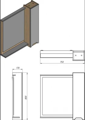 Размеры Зеркало в ванную 75 см шириной Ванланд Wood WMC-75 R W фото № 1