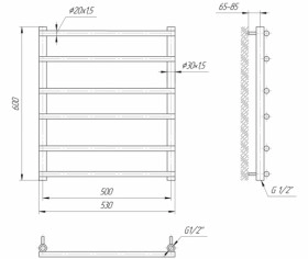 Размеры Полотенцесушитель водяной для дома 530х600 Mario Турин Хром 30x20 ВР 1/2 д 4820111352975 фото № 1