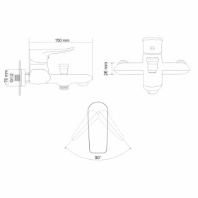 Размеры Смеситель для ванной с держателем для душа Rozzy Jenori VELUM RBZ082-3 фото № 1