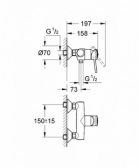 Размеры Смеситель латунный для душа GROHE BauClassic хром 32867000 фото № 1