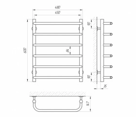 Размеры Полотенцесушитель водяной шириной 45 см 450х600 LARIS П6 Стандарт Хром 30x20 ВР 1/2 д 71207061 фото № 1