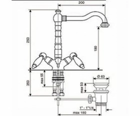 Размеры Двухрычажный смеситель для раковины Emmevi DECO ceramica L200 СR121613 хром фото № 1