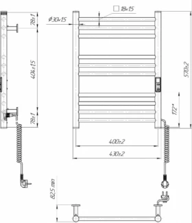 Размеры Полотенцесушитель электрический 430 x 570 мм Hygge Family Greenwich Д30 черный правый HF Greenwich 570×430 фото № 1