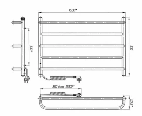 Размеры Полотенцесушитель электрический с терморегулятором на корпусе 1000 х 500 мм Ларис Laris Практик хром левый 73207830 фото № 1