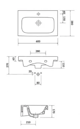 Размеры Раковина в ванную 60 см шириной Cersanit Moduo Slim K116-010 фото № 1