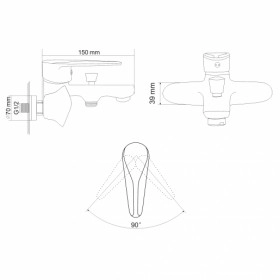 Размеры Смеситель для ванной Rozzy Jenori  TULIP от Rozzy Jenori RBZ081-3 фото № 1