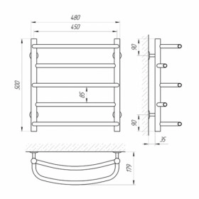 Размеры Полотенцесушитель водяной полированный 450х500 LARIS П5 Евромикс Хром 30x20 ВР 1/2 д 71207524 фото № 1