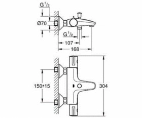 Размеры Смеситель с термостатическим картриджем для ванны GROHE GROHTHERM хром 34567000 фото № 1