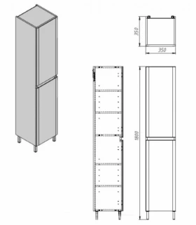 Размеры Пенал для ванной в стиле минимализм 35 см шириной Ювента Ester EsP-170L White фото № 1