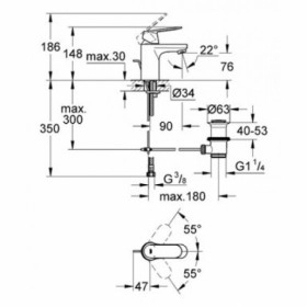 Размеры смеситель для раковины grohe eurosmart cosmo хром 3282500e №1 фото № 1