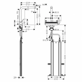 Размеры Смеситель для мойки без донного клапана HANSGROHE AGUNO 73830000 фото № 1