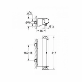 Размеры Смеситель с выходом для душа для душевой GROHE GRT 2000NEW хром 34469001 фото № 1