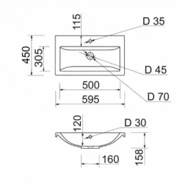 Размеры Раковина в ванную 60 см шириной Adamant Cers 7539 фото № 1