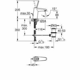 Размеры Смеситель джойстиковый для умывальника GROHE EDS Joystick хром 23425000 фото № 1