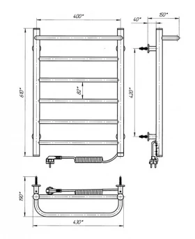 Размеры Полотенцесушитель электрический с полкой 430 х 600 мм Laris Зебра Прайм черный правый 73207869 фото № 1