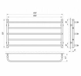 Размеры Полотенцесушитель водяной горизонтальный 1000х500 LARIS П5 Практик Хром 30x20 ВР 1/2 д 71207666 фото № 1