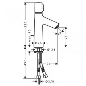 Размеры Маленький смеситель для умывальника HANSGROHE TALIS 72042000 фото № 1