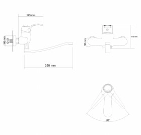 Размеры Смеситель для ванной с держателем Rozzy Jenori FORTUNA RBZ018-9A фото № 1